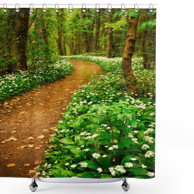 Personality  Spring Forest With White Wild Flowers Shower Curtains