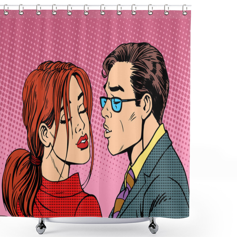 Personality  Man Woman Kiss Love Romance Couple Shower Curtains