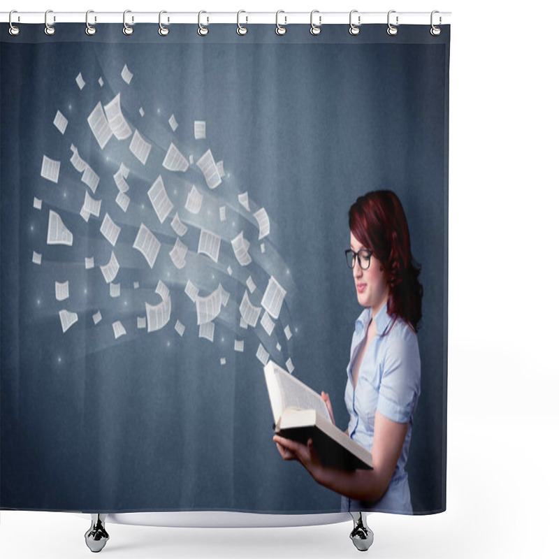 Personality  Young Lady Holding Book  Shower Curtains