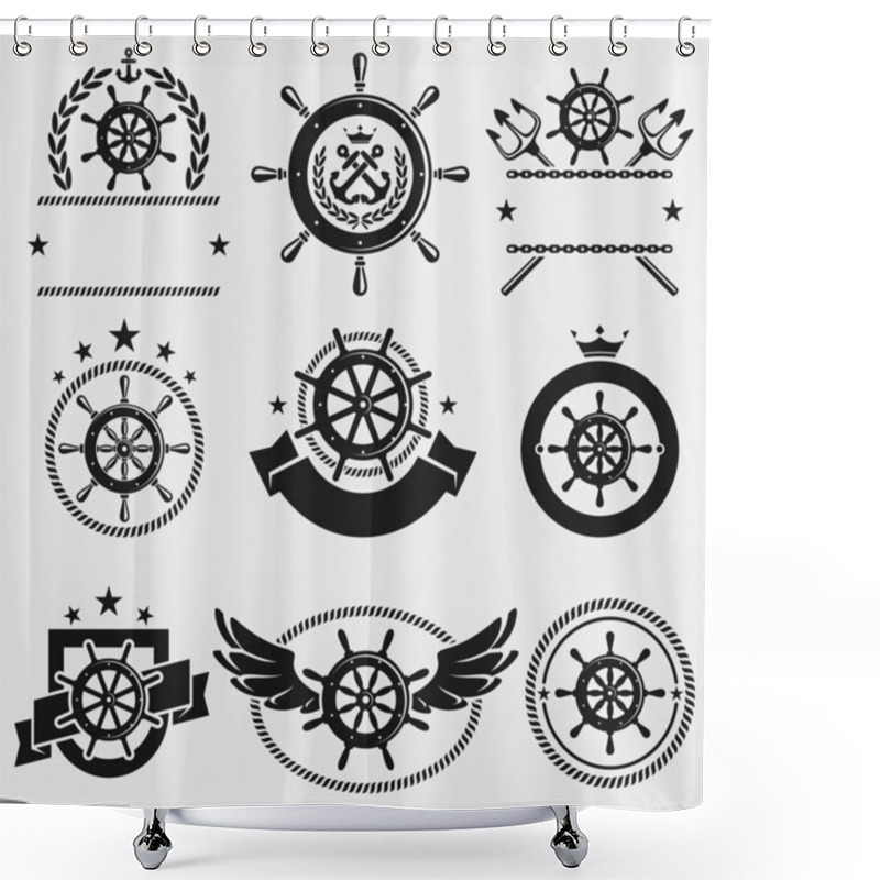 Personality  Ship Steering Wheel Set. Shower Curtains