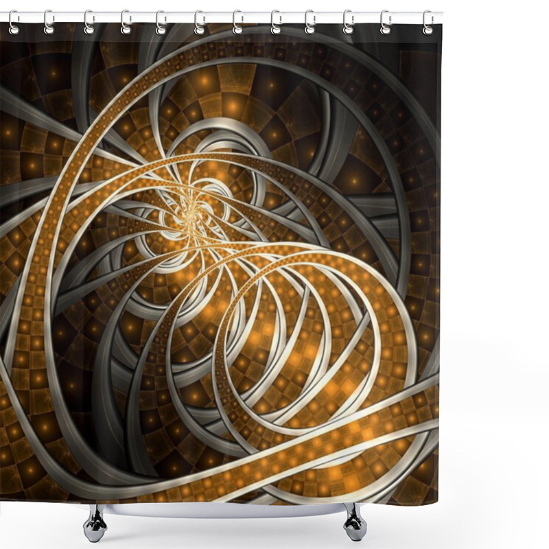 Personality  Dark Yellow Fractal Lines, Digital Artwork Shower Curtains