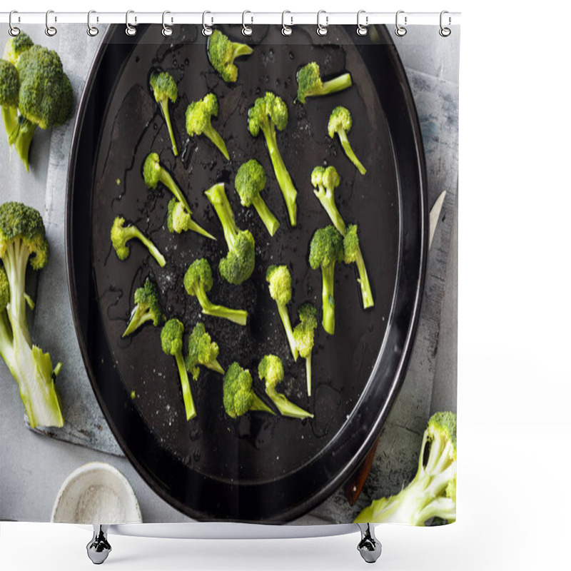 Personality  Close View Of Preparation Of Green Broccoli Cabbage Shower Curtains