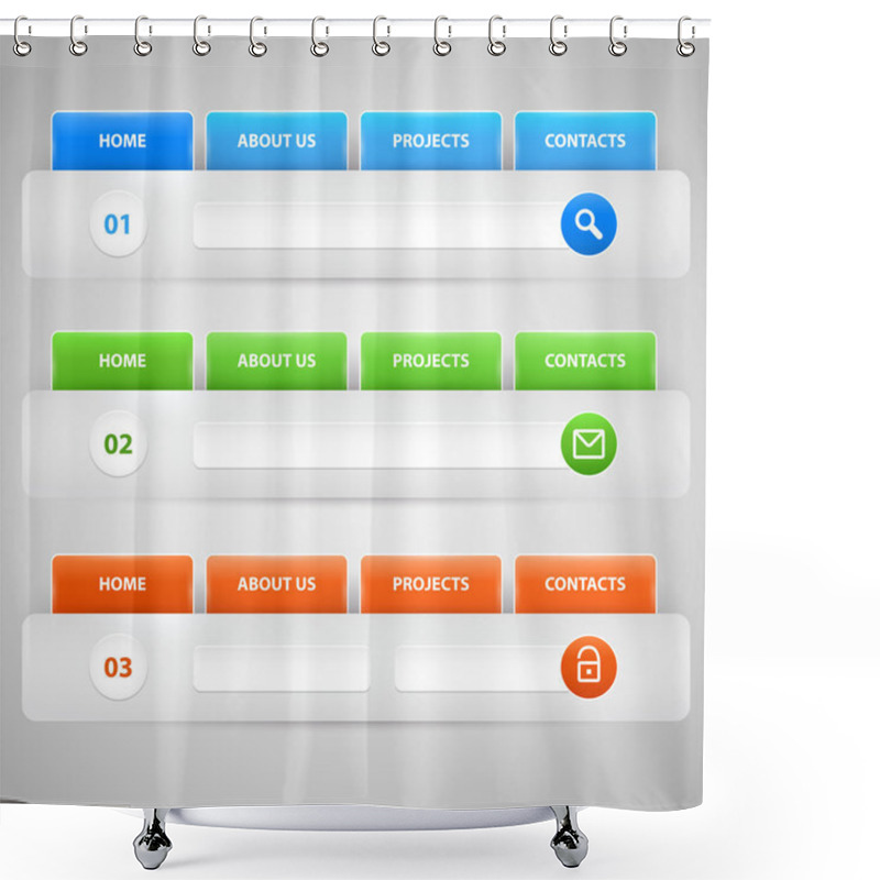 Personality  Web Site Design Template Navigation Elements With Icons Set: Navigation Menu Bars Shower Curtains
