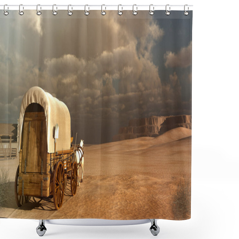 Personality  Old Wagon In The Desert Shower Curtains