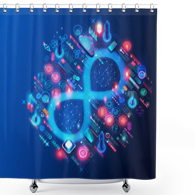 Personality  Platform Engineering Concept - The Practice Of Designing And Building Workflows And Toolchains That Enable Self-service Capabilities For Software Engineering Teams In The Digital Cloud Realm - 3D Illustration Shower Curtains