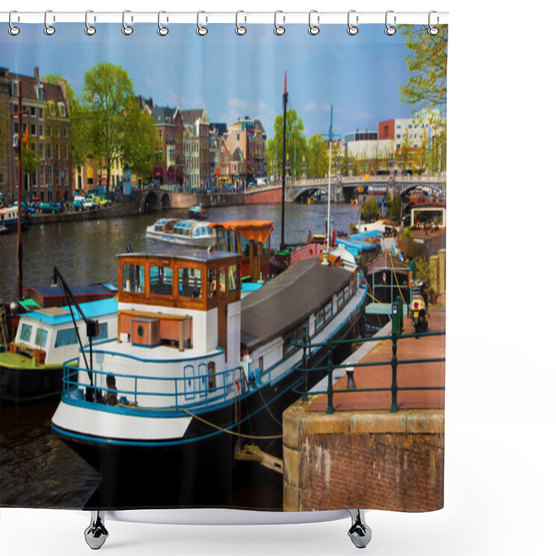 Personality  Amsterdam Old Town Canal, Boats. Shower Curtains