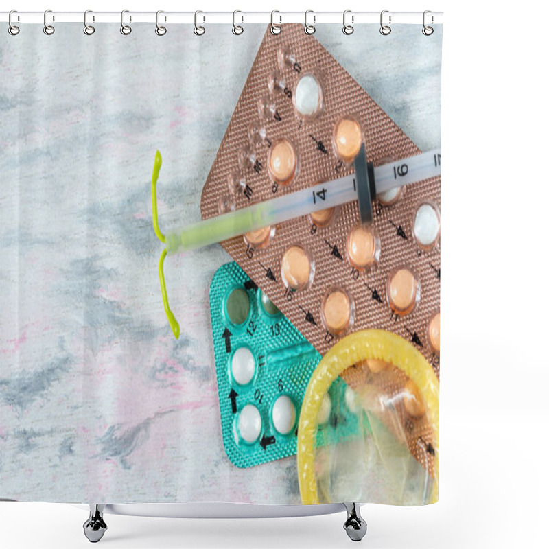 Personality  Pregnancy Test And Birth Control Pills On Calendar, Contraception Health And Medicine. Shower Curtains