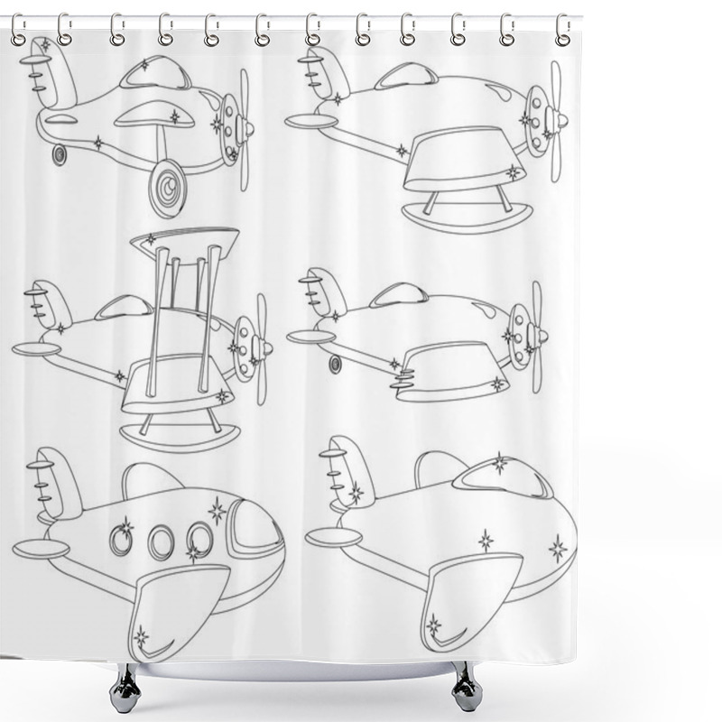 Personality  A Set Of Different Planes Contour. Vector. Shower Curtains