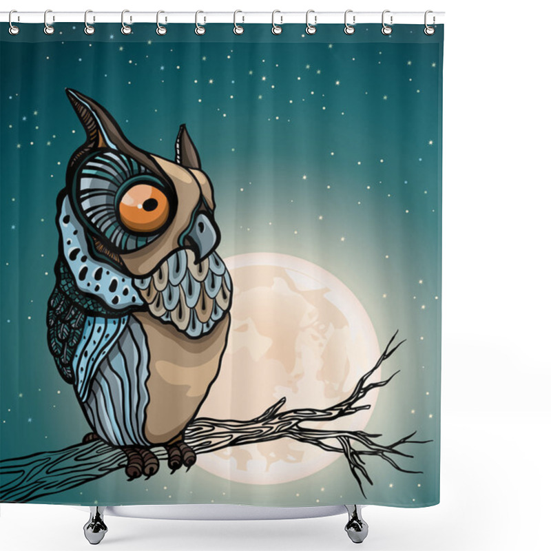 Personality  Cartoon Owl And Full Moon. Shower Curtains