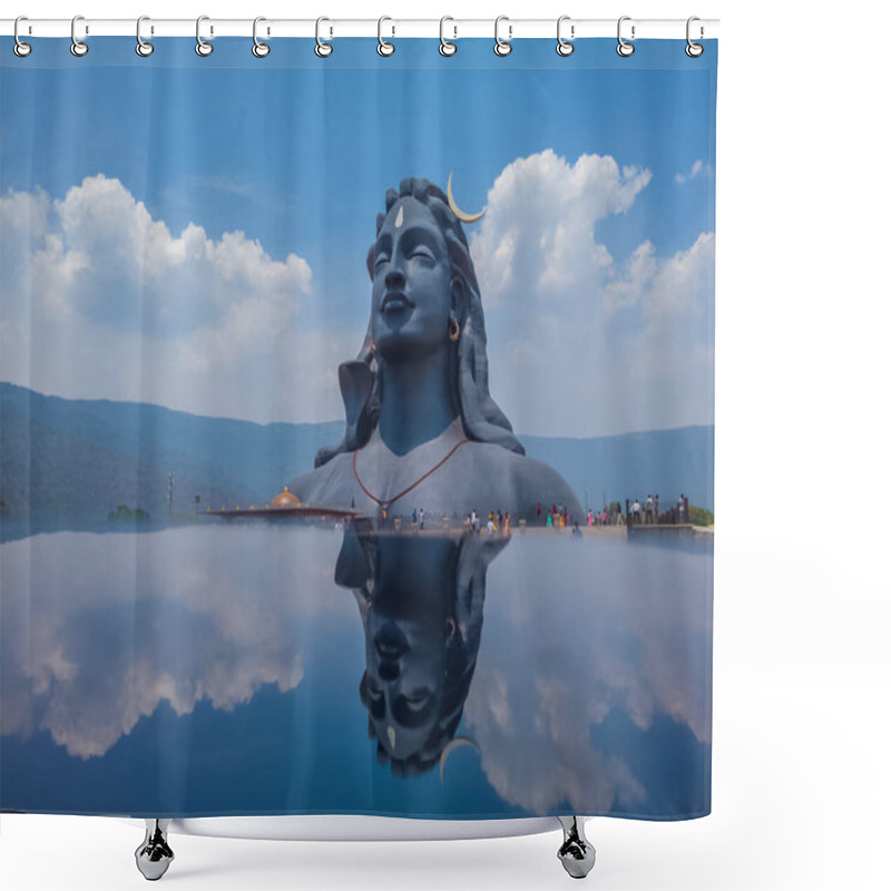 Personality  COIMBATORE , INDIA - March 20, 2021: Reflection Of Adiyogi Shiva Statue - People Are Visiting And Praying Lord Shiva Statue In Isha Yoga. Editorial Stock Images Shower Curtains