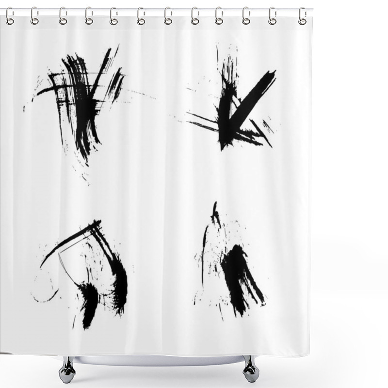 Personality  Set Of Vector Brush Strokes Texture Black Paint Isolated On A White Background. Grunge Style Ink Drawn Shower Curtains