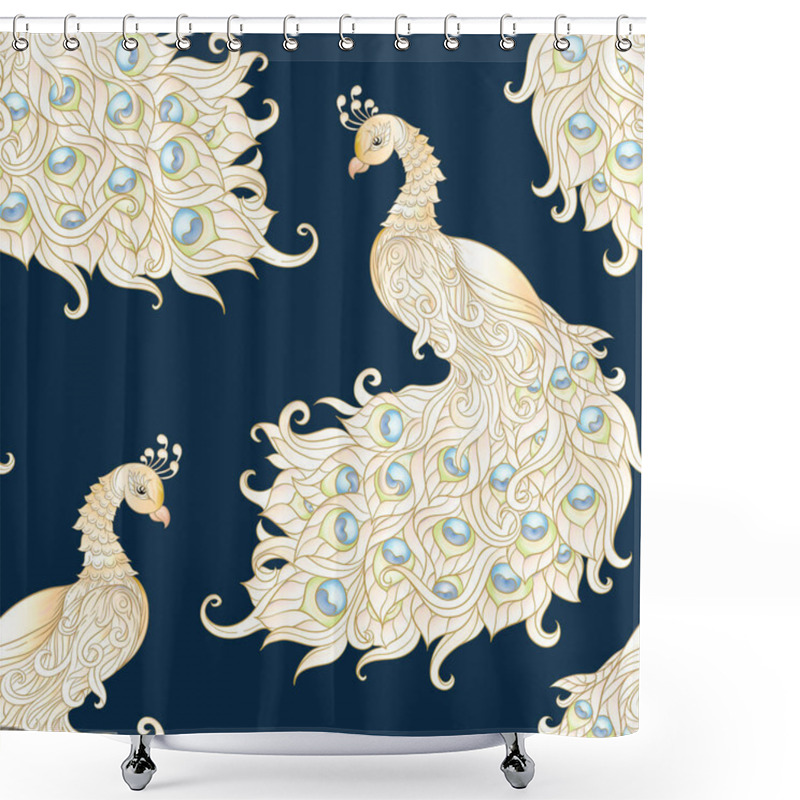 Personality  Peacock Bird Seamless Pattern, Background. Shower Curtains