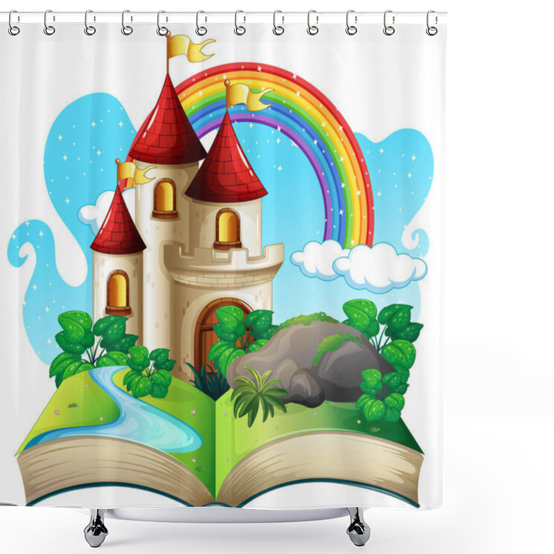 Personality  3D Pop Up Book With Castle Fairy Tale Theme Illustration Shower Curtains