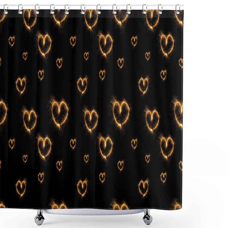 Personality  Full Frame Of Hearts Light Signs Arranged On Black Background Shower Curtains