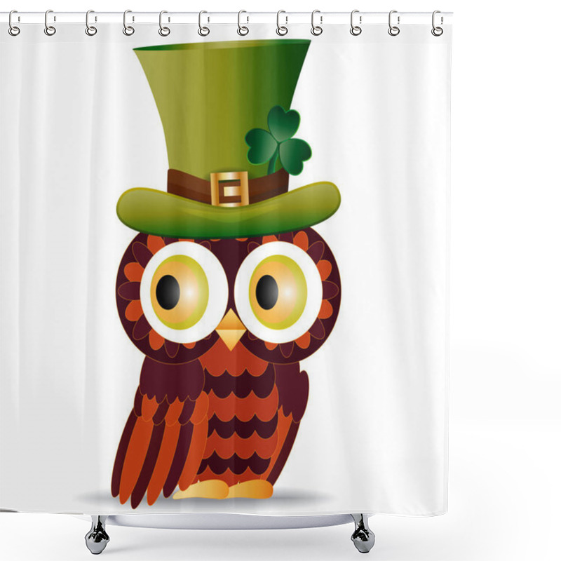 Personality  Beautiful, Refined Owl With A Pattern In A Green Hat With A Shamrock To The Day Of St. Patrick Shower Curtains