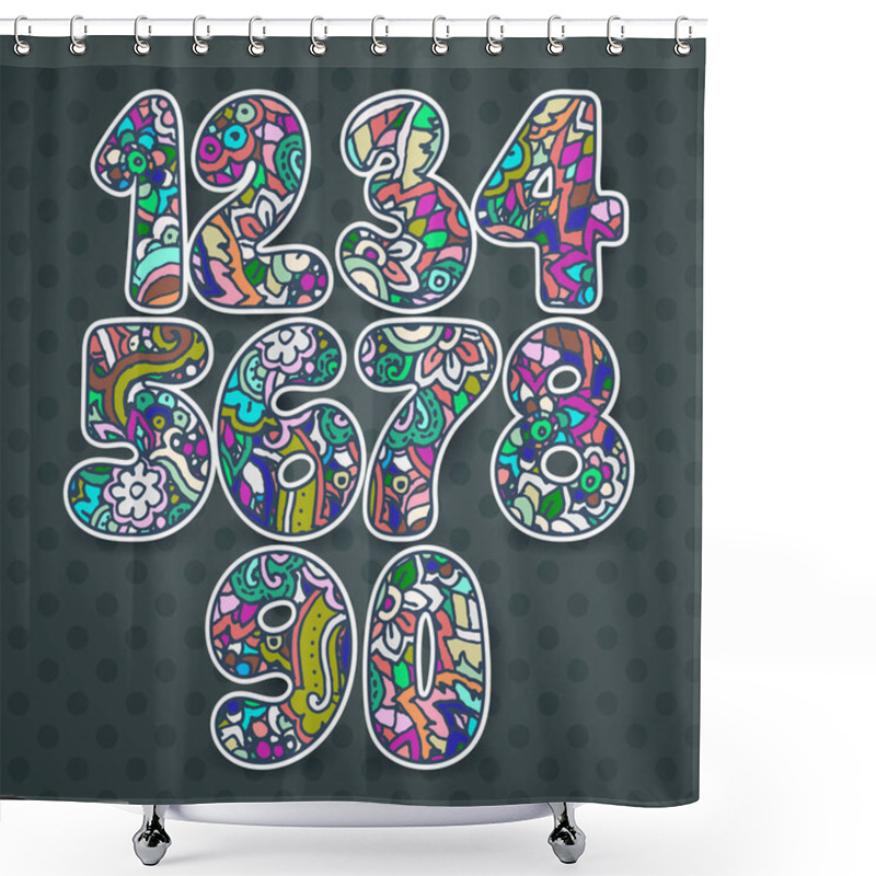 Personality  Set Of Patterned Hand Drawn Numbers. Funny Doodle Contour Math Signs Shower Curtains