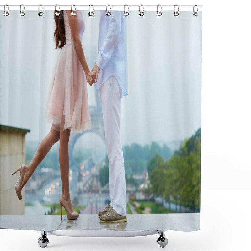 Personality  Unrecognizable Couple In Front Of The Eiffel Tower In Paris Shower Curtains