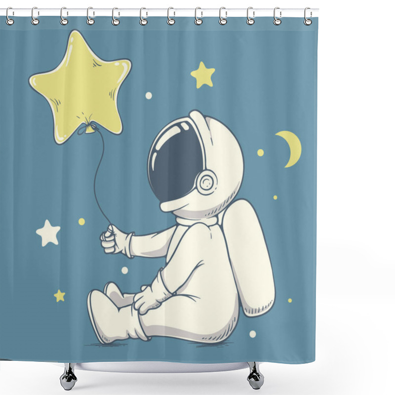 Personality  Curious Astronaut Plays With Balloon Shower Curtains