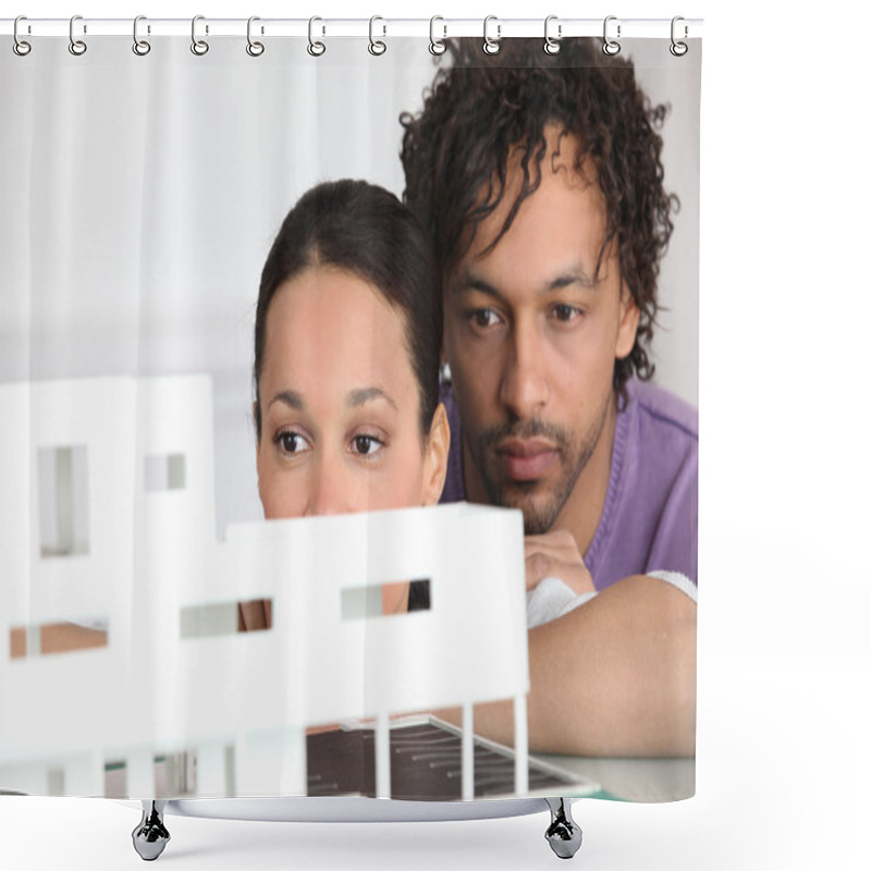 Personality  Couple Looking At Model Housing Shower Curtains