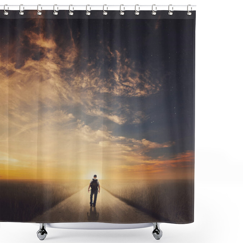 Personality  Businessman With Flag On A Mountain Peak, Success Shower Curtains