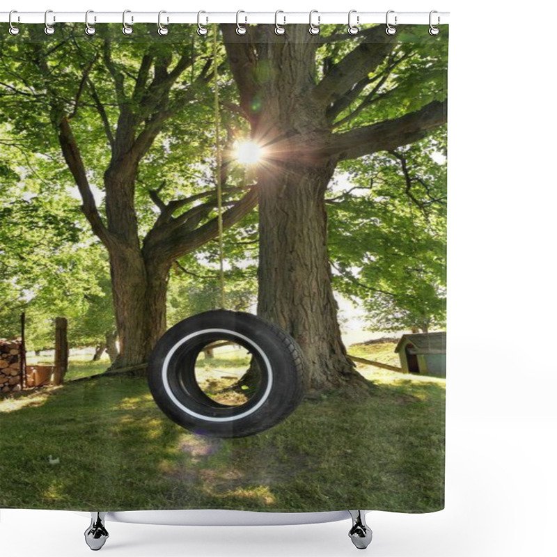 Personality  Tire Swing Underneath Maple Tree On Farm In Summer Shower Curtains