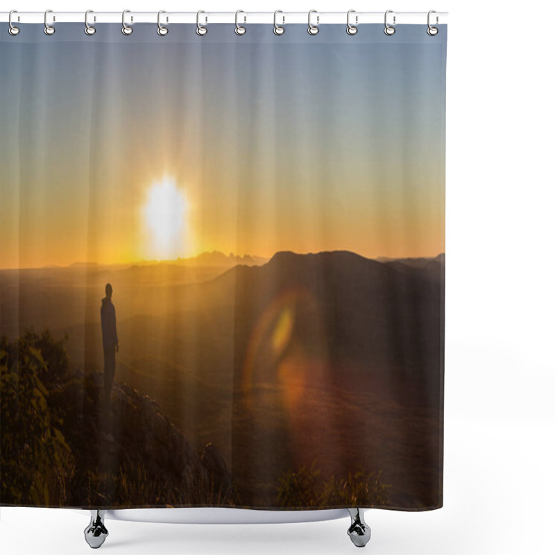 Personality  Man Enjoying Sunset After A Hike To The Top Of Mount Sonder Just Outside Alice Springs, West MacDonnel National Park, Australia Shower Curtains