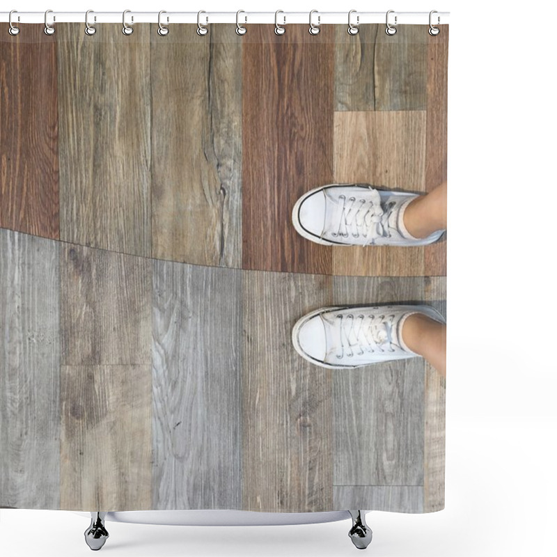 Personality  Sneakers On Wooden Deck  Shower Curtains