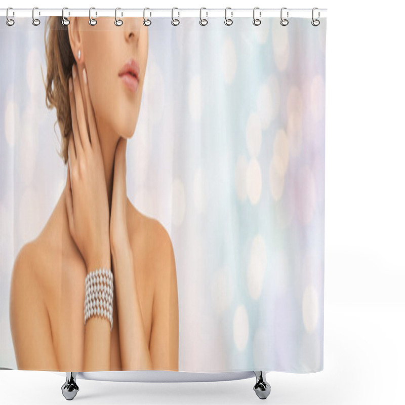 Personality  Beautiful Woman With Pearl Earrings And Bracelet Shower Curtains