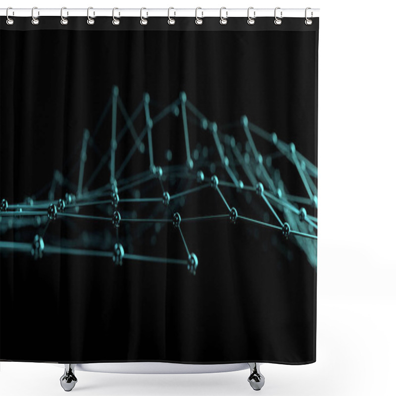 Personality  Abstract Black Science 3D Background. Network Connection Structure. Abstract Nanotechnology Geometric Shape Close Up, Atomic Structure Concept. 3d Rendering. Shower Curtains