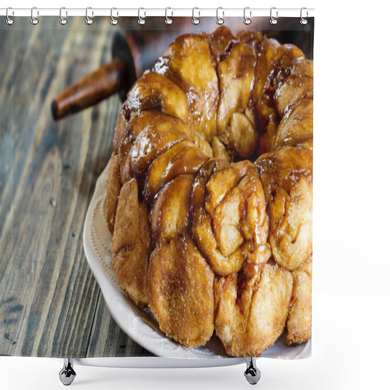 Personality  Dessert Of Pull Apart Carrot Cake Monkey Bread. A Yeast Bundt Cake Made With Cinnamon, Carrots, Nuts And A Brown Sugar Glaze. Selective Focus With Blurred Foreground And Background. Shower Curtains