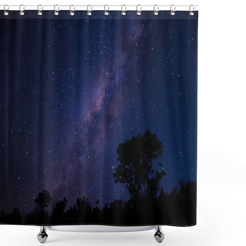 Personality  Side View Of Magical Starry Milky Way, Green Summer Woods. Shower Curtains