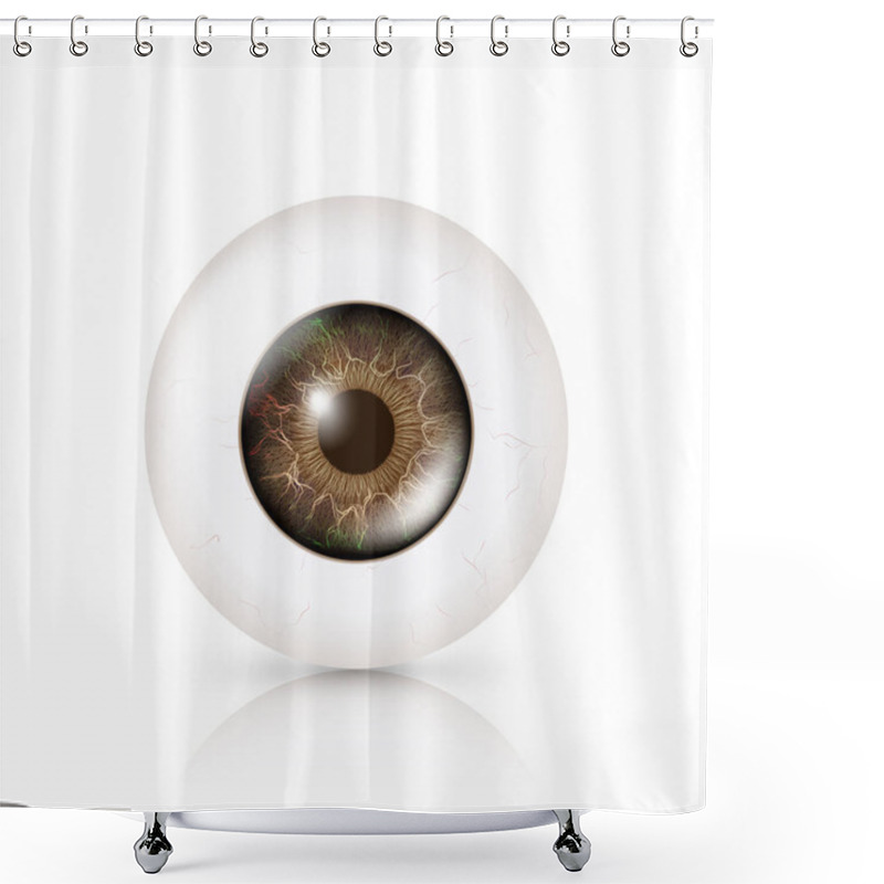 Personality  Photo Realistic Eyeball. Human Retina. Vector Illustration Of 3d Human Glossy Eye With Shadow And Reflection. Front View. Isolated On White Background Shower Curtains