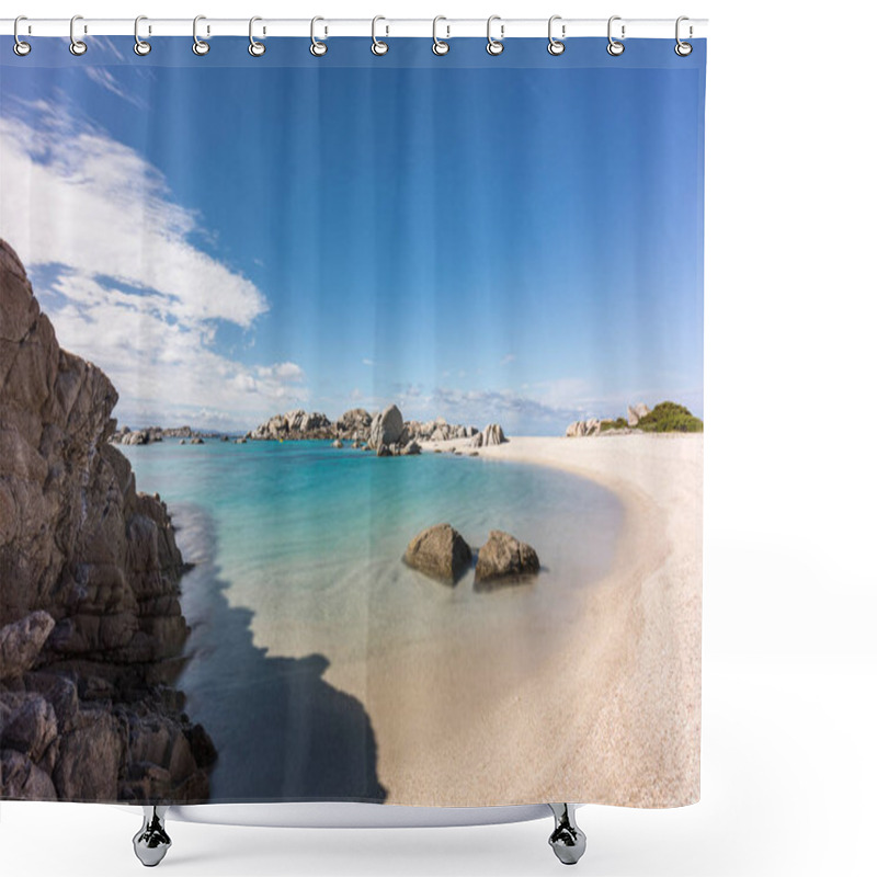 Personality  Rocky Coastline And Sandy Beach At Cavallo Island Near Corsica Shower Curtains