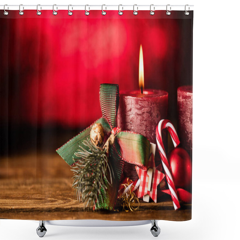 Personality  Christmas Candles And Lights. Christmas Background. Shower Curtains