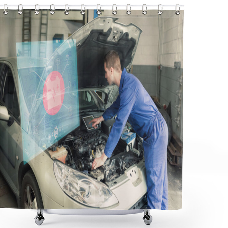 Personality  Mechanic Examining Car Engine Shower Curtains