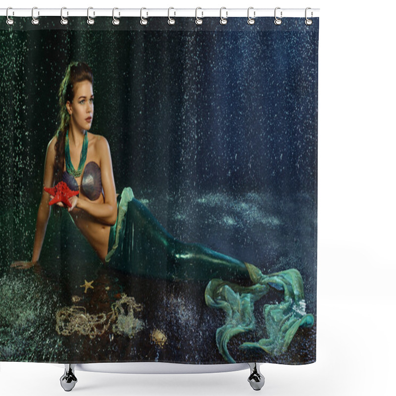 Personality  Young Girl At The Image Of Mermaid Shower Curtains