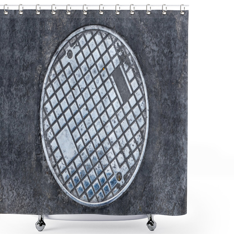 Personality  Closeup Photo Of Old Sewer Manhole Cover On The Urban Road Shower Curtains