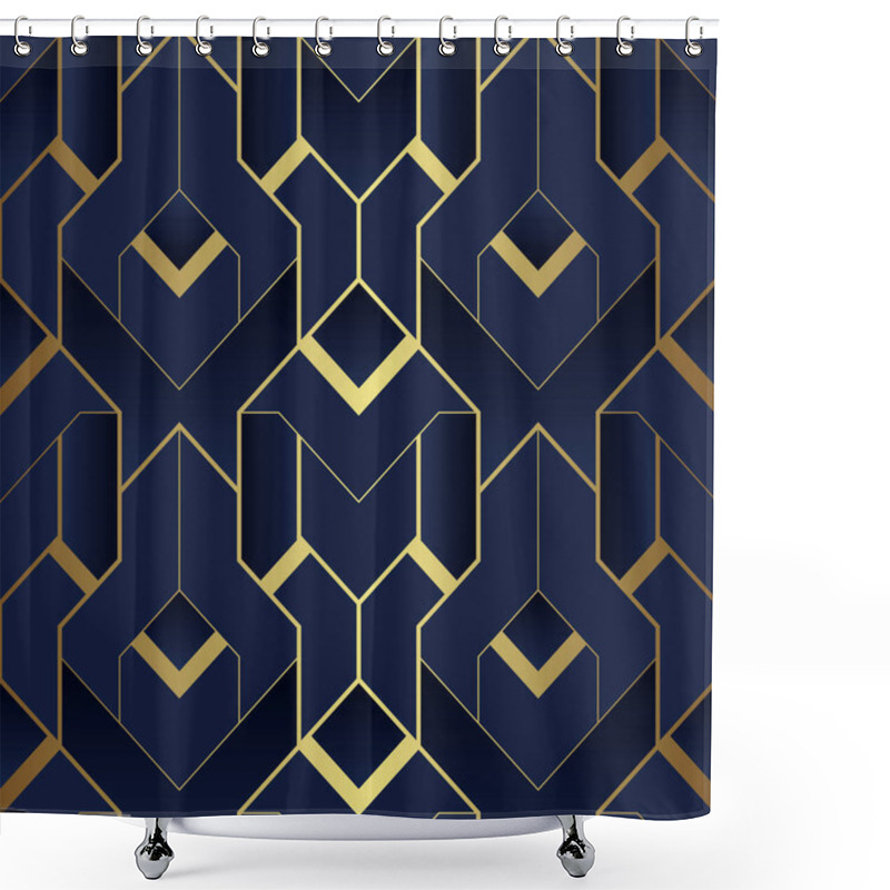 Personality  Vector Modern Geometric Tiles Pattern. Luxury Dark Blue With Gold Shape. Abstract Art Deco Seamless Background. Shower Curtains