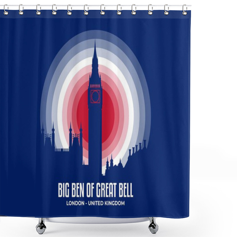 Personality  Moonlight Illustration Of Famous Historical Statue And Architecture In United Kingdom. Color Tone Based On Flag. Vector Eps 10 Shower Curtains