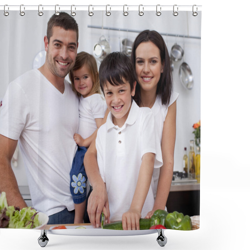 Personality  Affectionate Young Family Cooking Together Shower Curtains