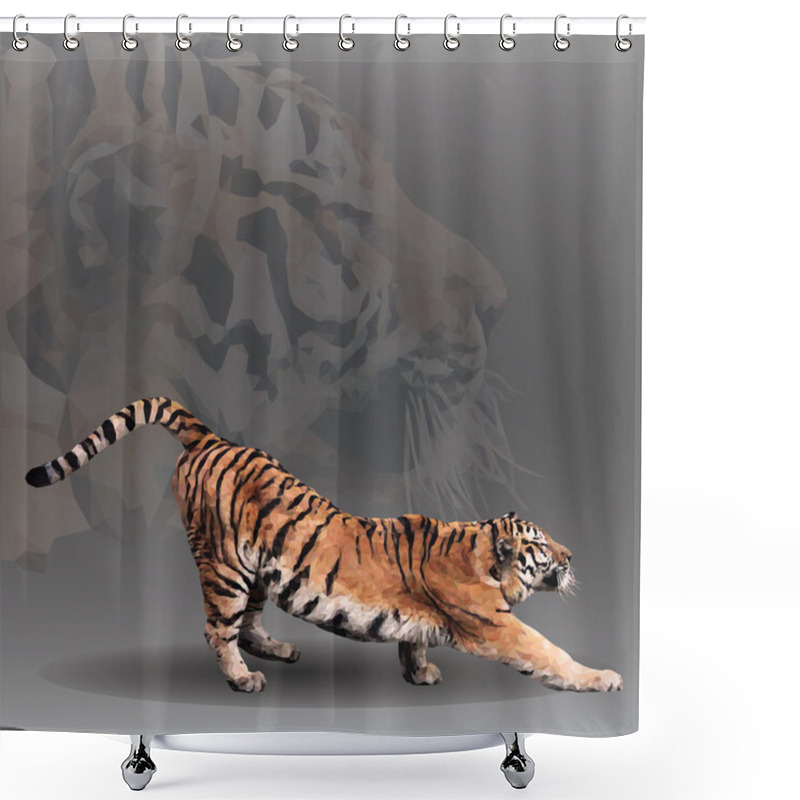 Personality  Tiger In Geometrical Style. Shower Curtains