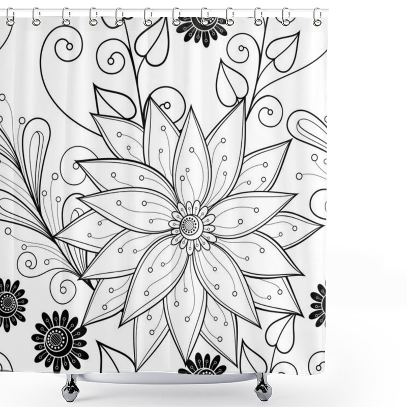 Personality  Seamless Abstract Monochrome Floral Pattern Shower Curtains