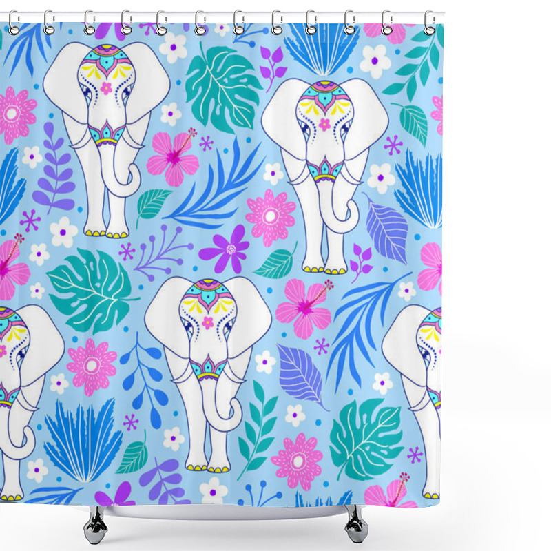 Personality  Pattern With Elephants And Tropical Flowers Shower Curtains