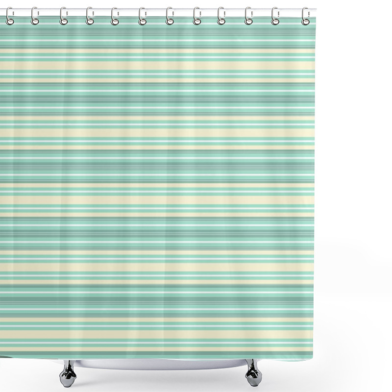 Personality  Turquoise White Beige Stripes Horizontal Retro Traditional Geometric Seamless Pattern Shower Curtains