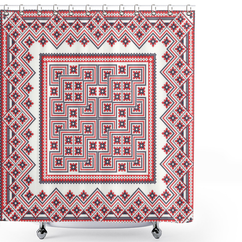 Personality  Romanian Vector Pattern Inspired From Traditional Embroidery Shower Curtains