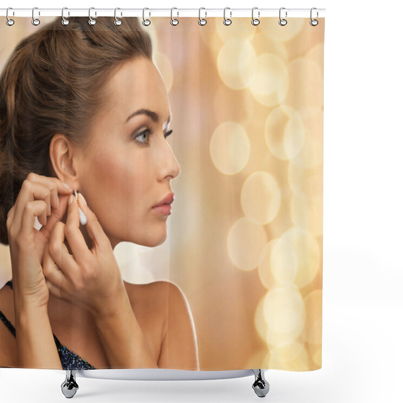 Personality  Close Up Of Woman Wearing Earrings Shower Curtains