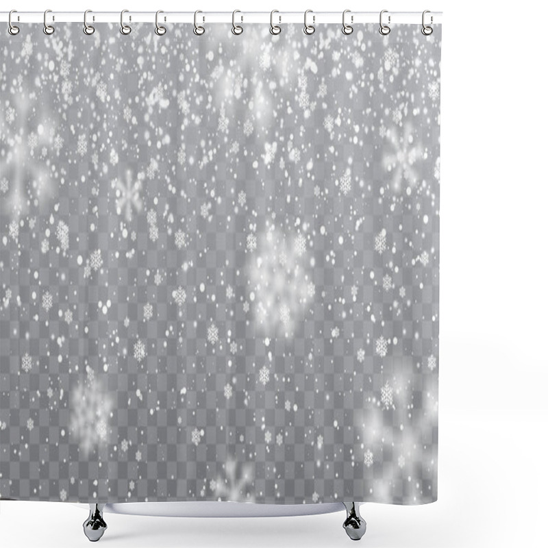 Personality  Christmas Snow. Falling Snowflakes On Transparent Background. Snowfall. Vector Illustration Shower Curtains