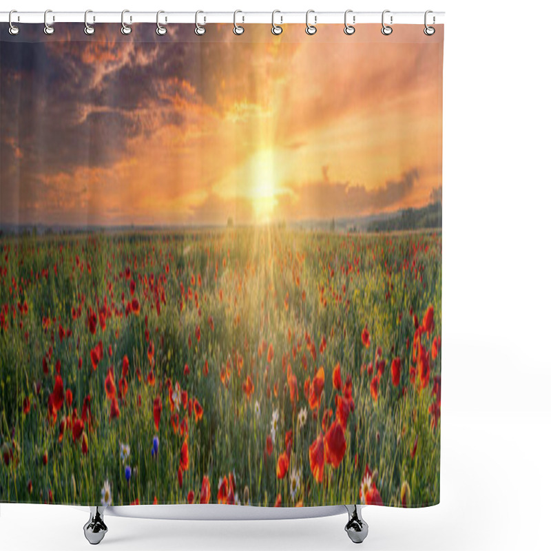 Personality  Beautiful Summer Sunrise Over Wild Flowers Meadow Shower Curtains