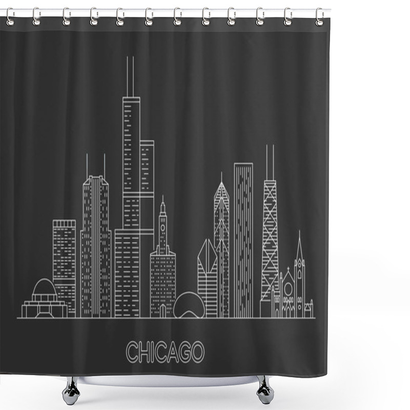 Personality  Linear Chicago City Skyline. Shower Curtains