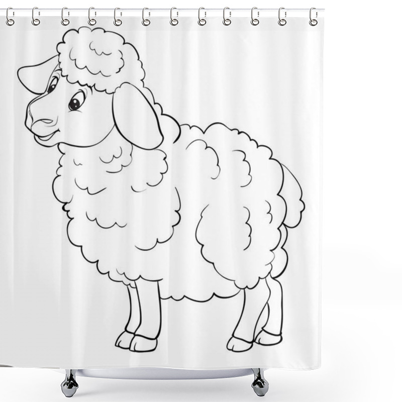 Personality  Cartoon Style Sheep Is Drawn In Outline, Isolated Object On A White Background, Vector Illustration, Shower Curtains